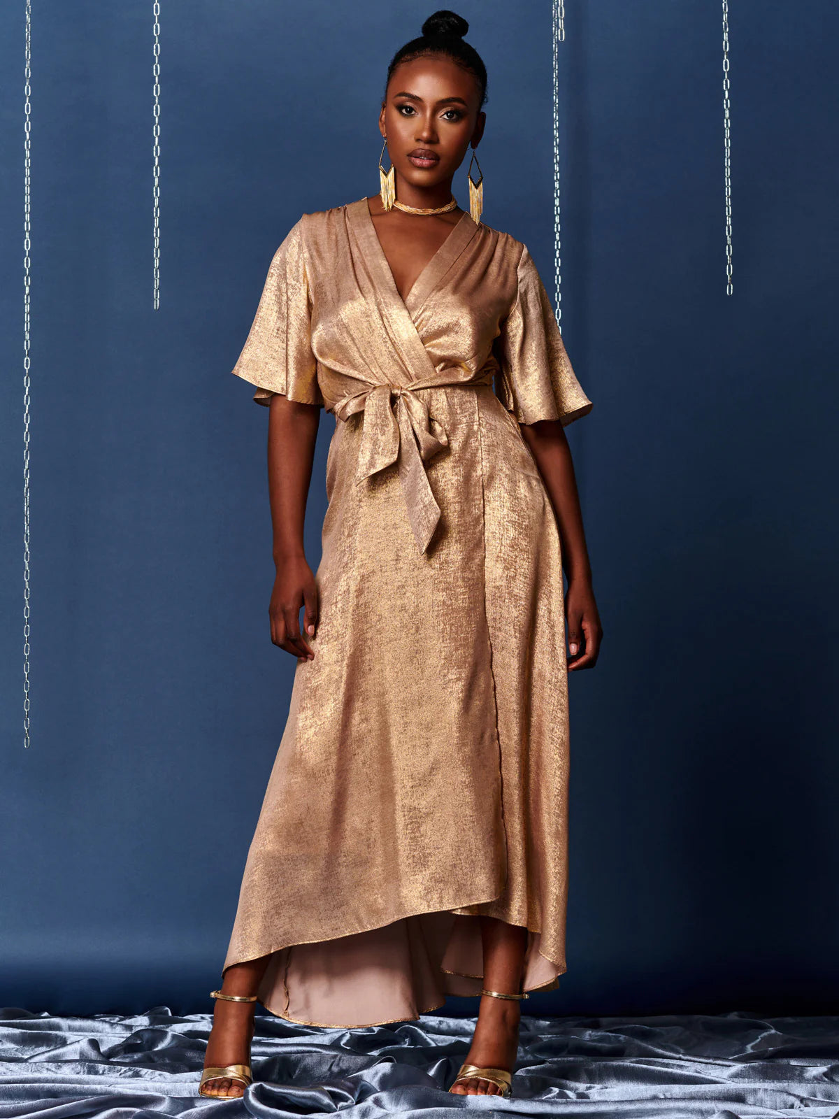 Gold wrap 2025 maxi dress