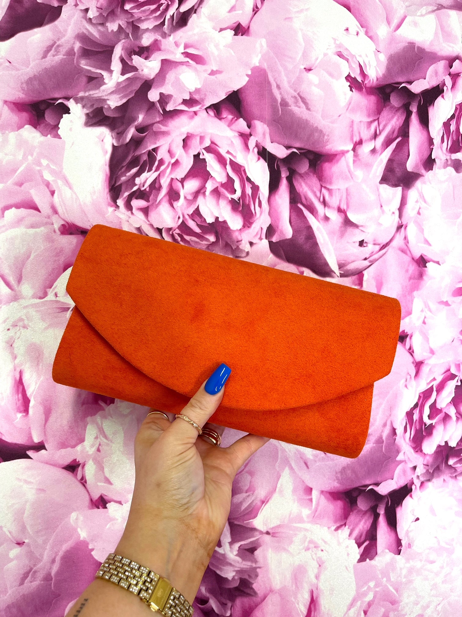 Pink and orange online clutch bag