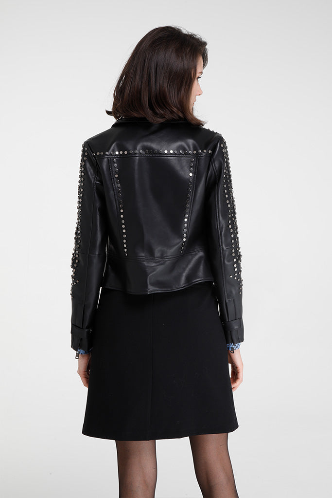 Yendegaia Studded Faux Leather Jacket (Black)