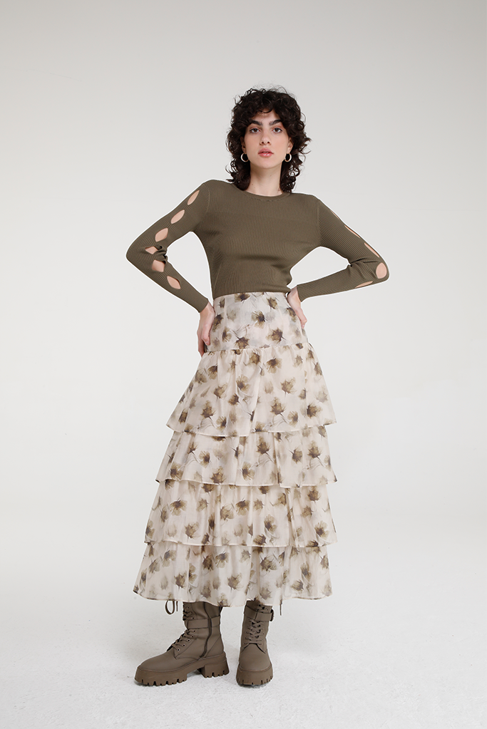 Lait Skirt (Beige/Brown)