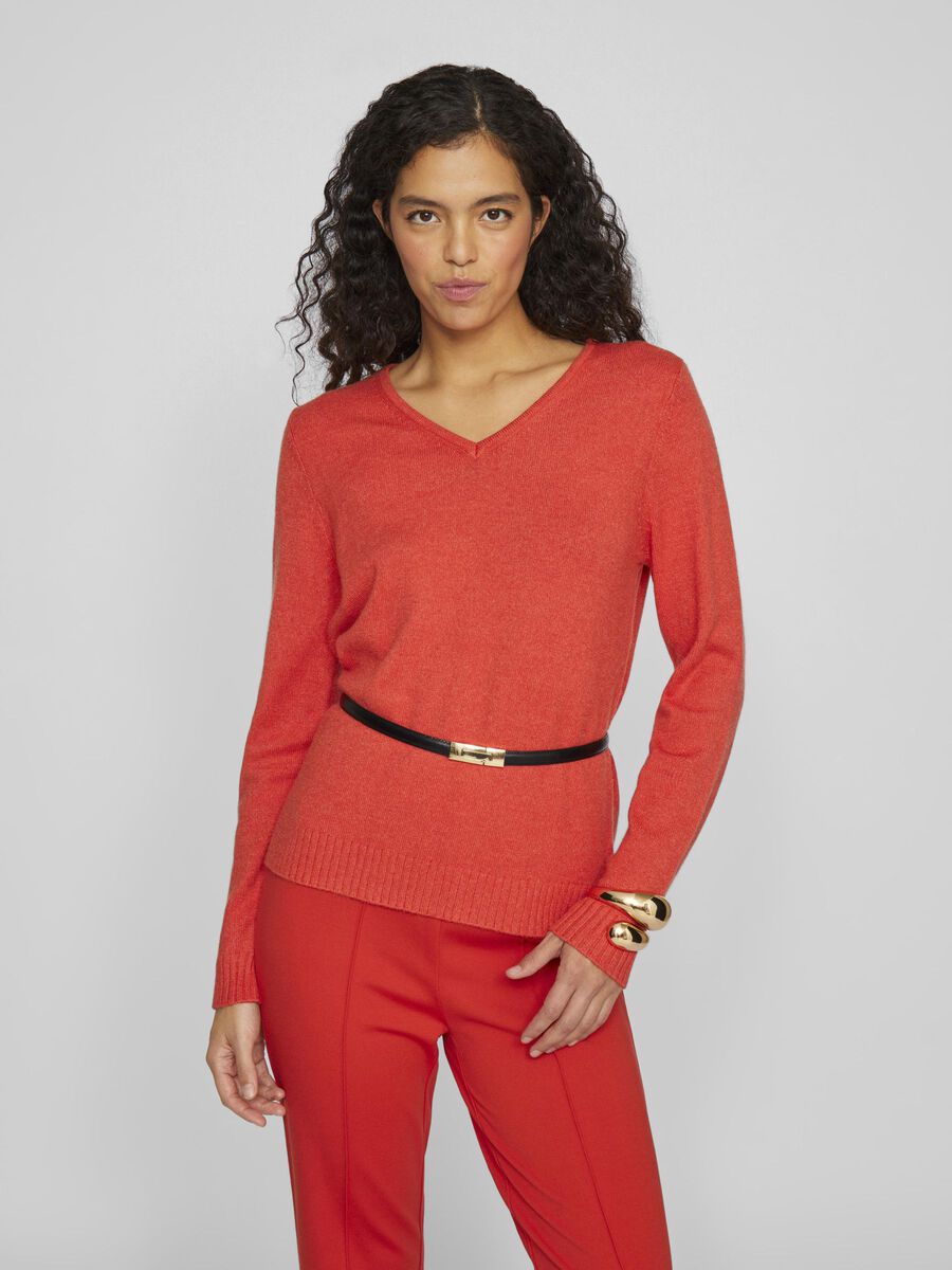 Miela V-Neck Jumper (Aurora Red/Dark Melan)