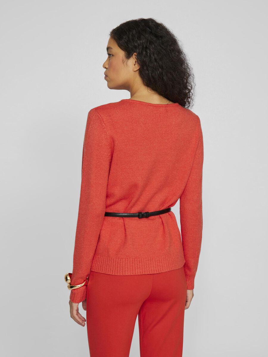 Miela V-Neck Jumper (Aurora Red/Dark Melan)