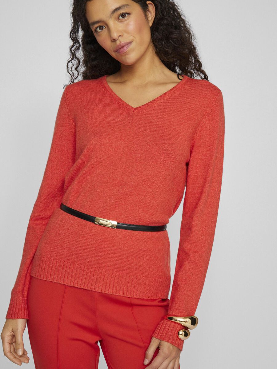 Miela V-Neck Jumper (Aurora Red/Dark Melan)