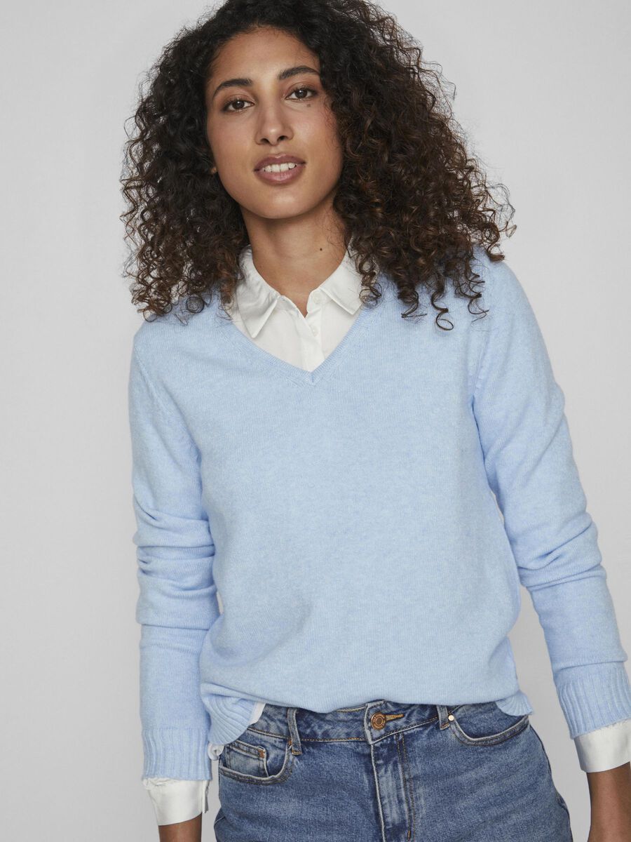 MIELA V-NECK JUMPER (BLUE MELANGE)