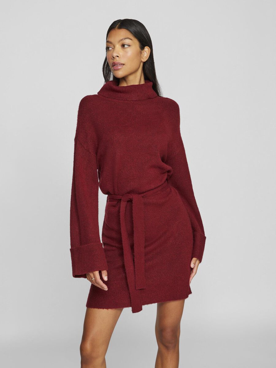 Alva Tie Belt Knit Dress (Cabernet)