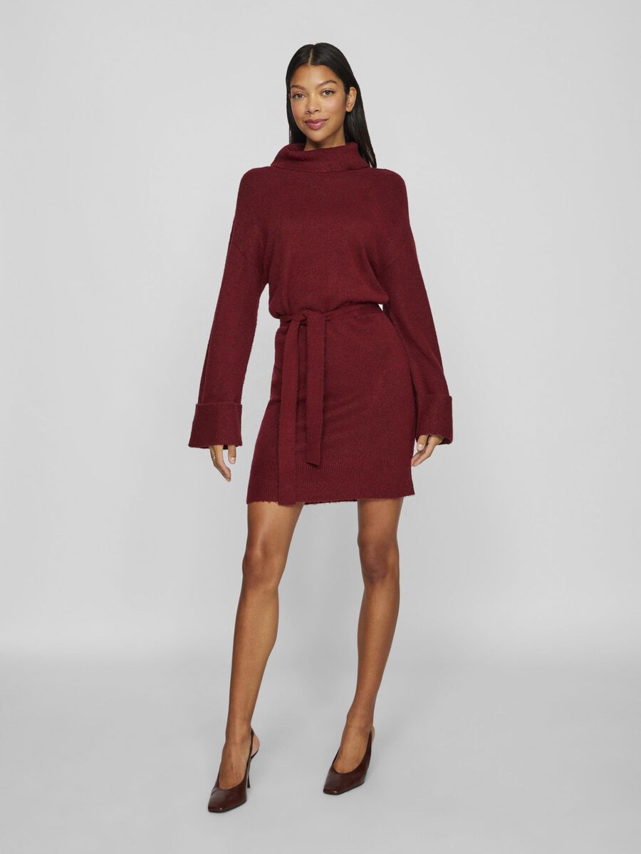 Alva Tie Belt Knit Dress (Cabernet)