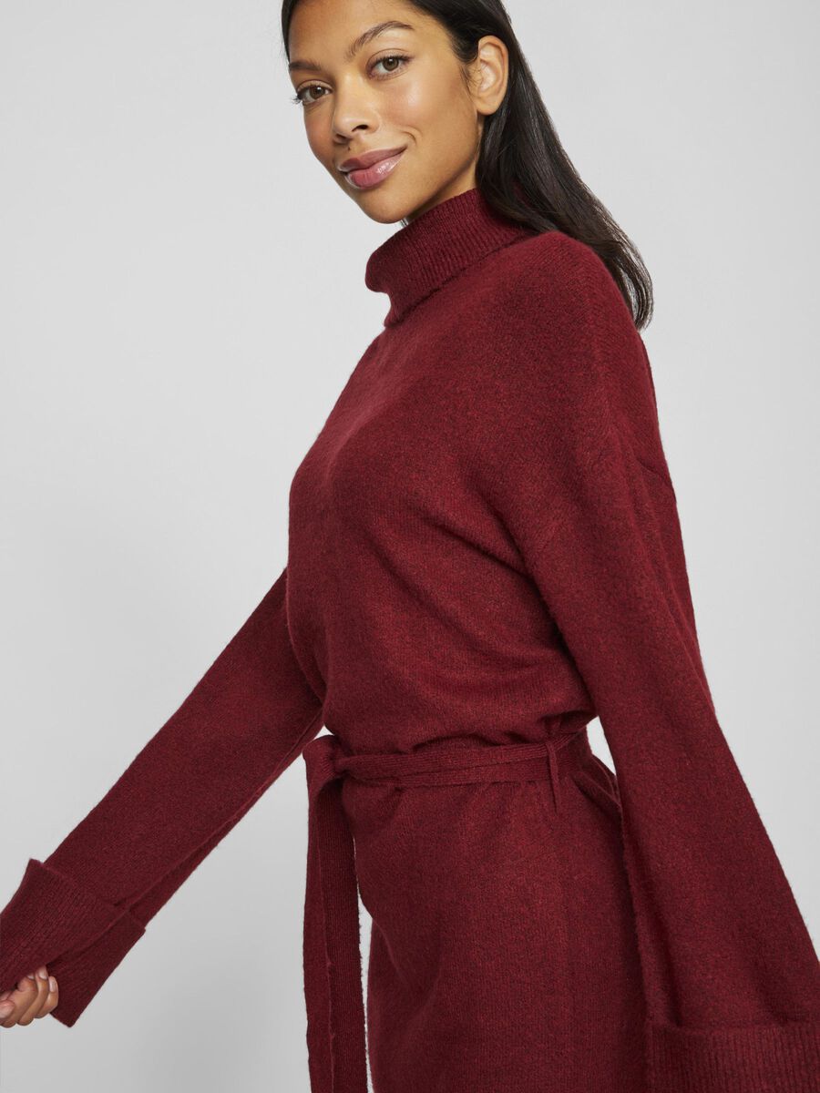 Alva Tie Belt Knit Dress (Cabernet)