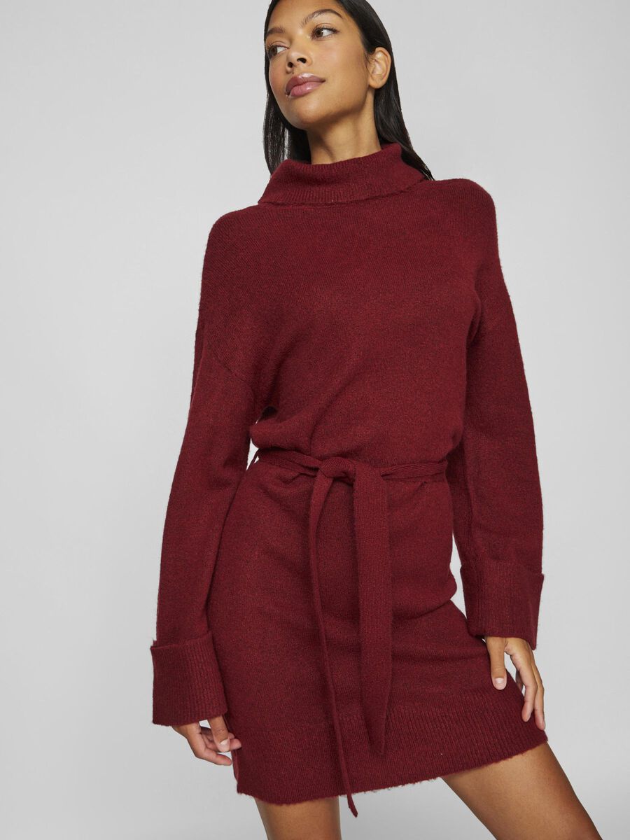 Alva Tie Belt Knit Dress (Cabernet)