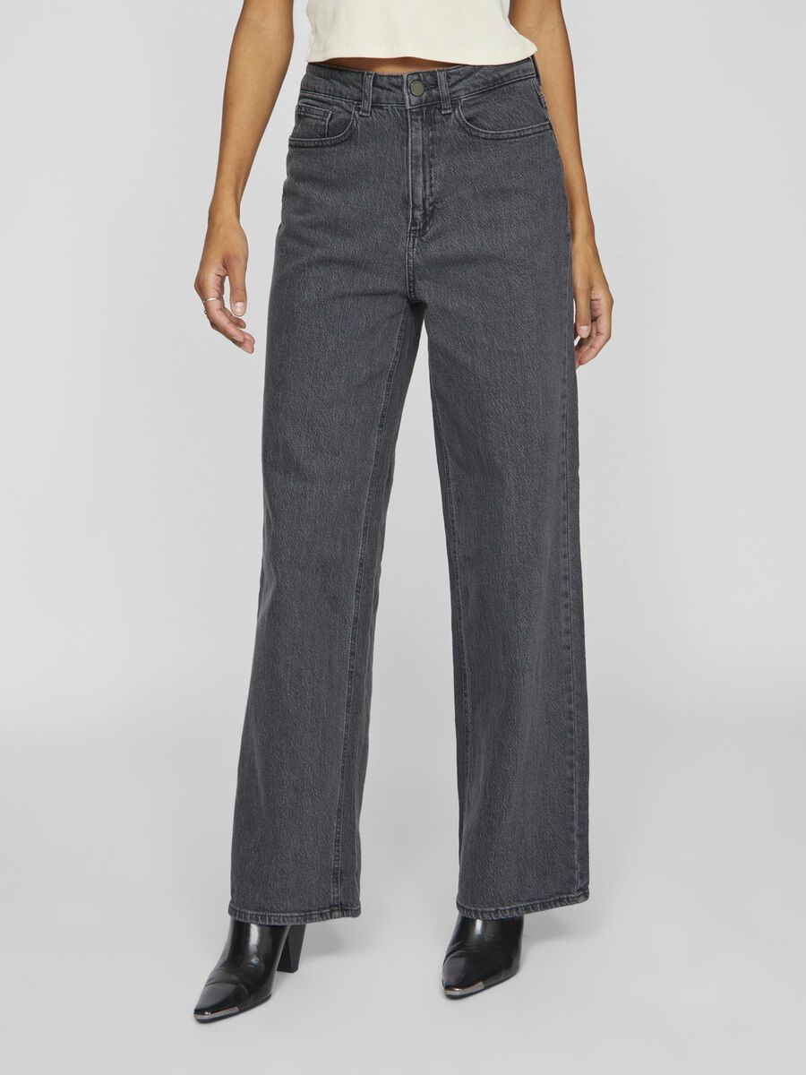 Freya High Waisted Wide Leg Jeans (Grey Wash Denim)