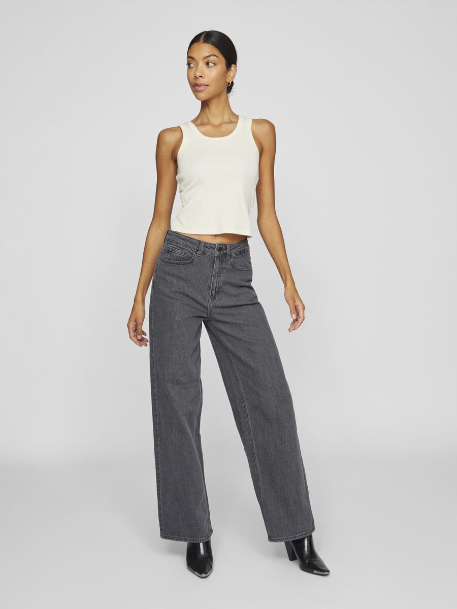 Freya High Waisted Wide Leg Jeans (Grey Wash Denim)