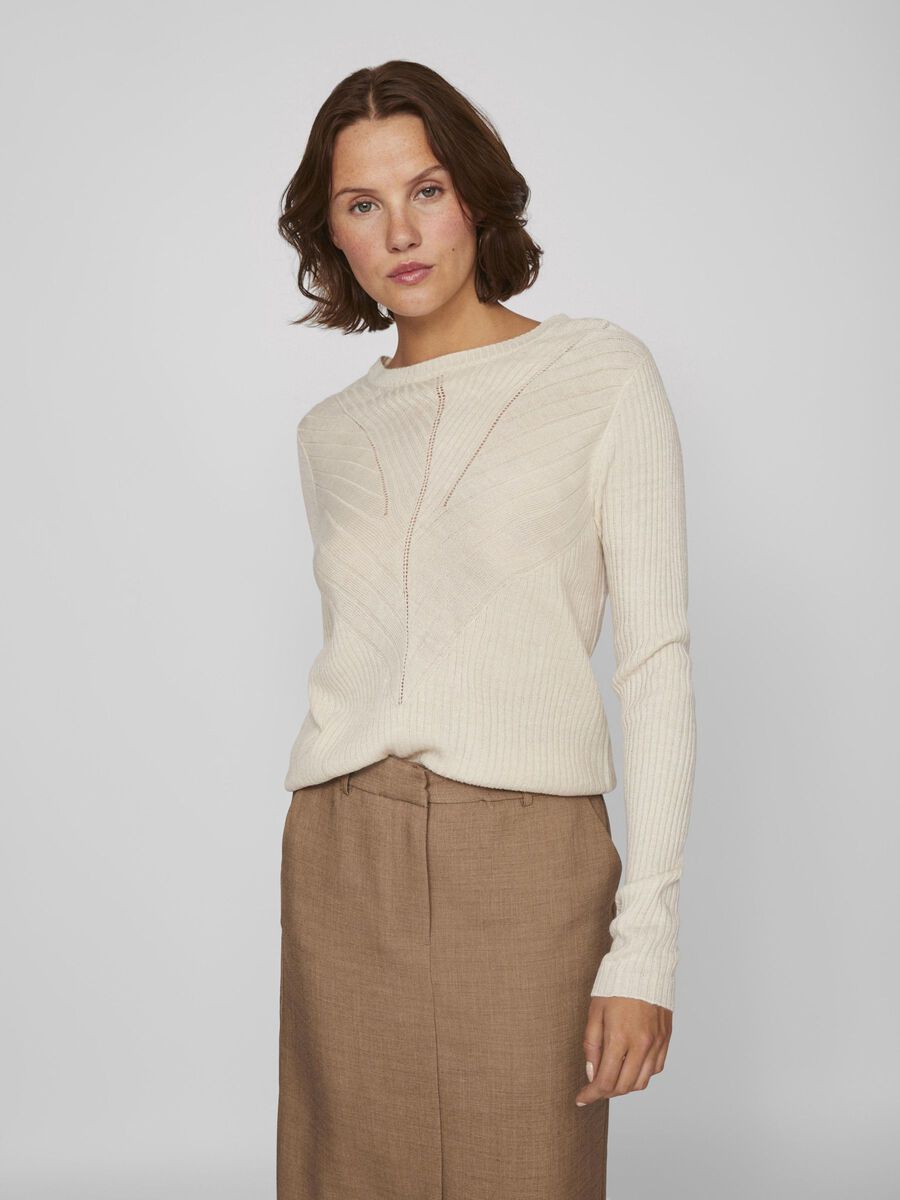 Olina O-Neck Knit Top (Super Light Natural)