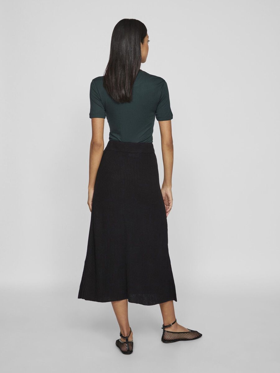 Olina Rib Knit Midi Skirt (Black Beauty)