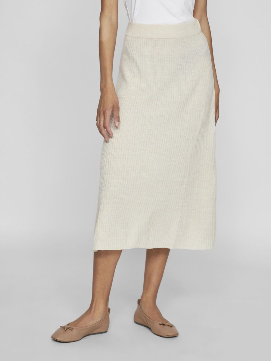 Olina Rib Knit Midi Skirt (Super Light Natural)