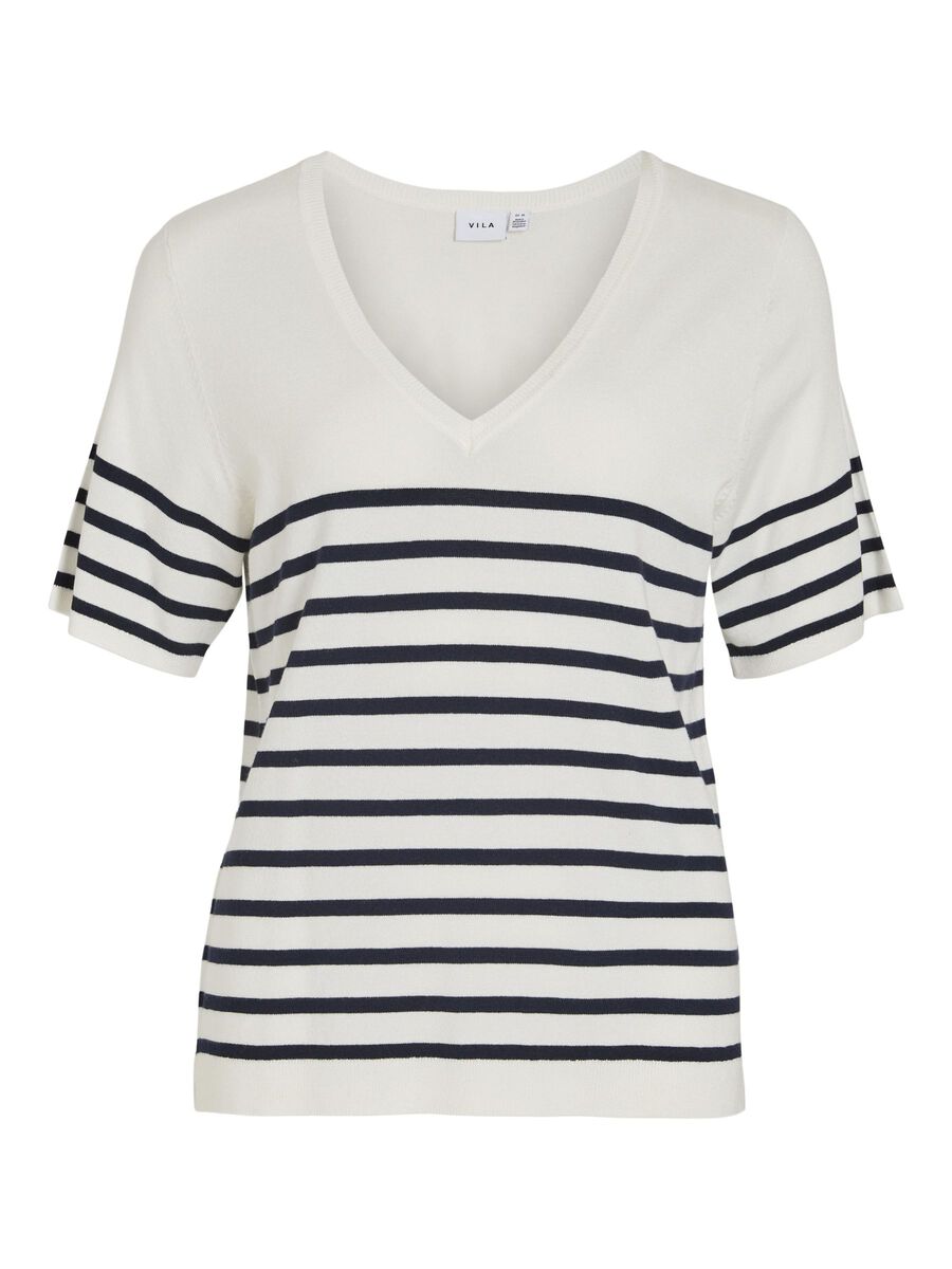 Nellie Short Sleeve Knit Top (Cloud Dancer/Navy)