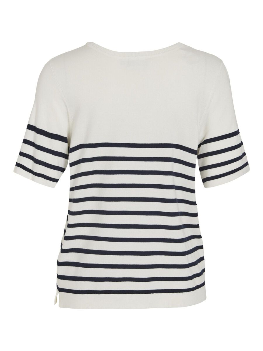 Nellie Short Sleeve Knit Top (Cloud Dancer/Navy)