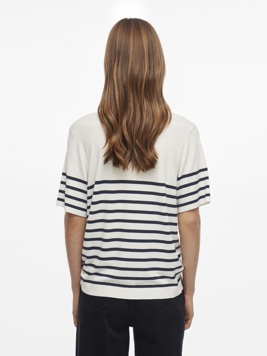 Nellie Short Sleeve Knit Top (Cloud Dancer/Navy)