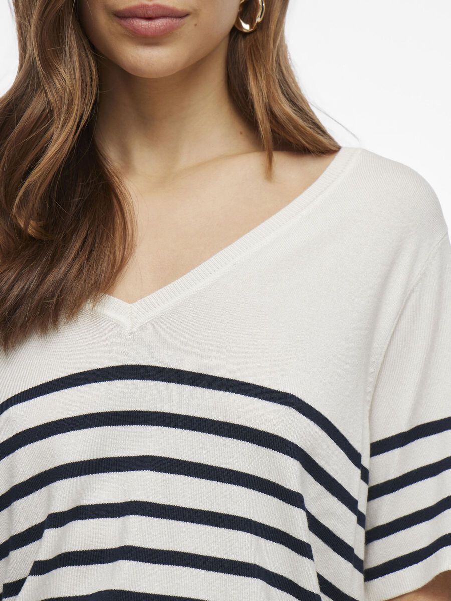 Nellie Short Sleeve Knit Top (Cloud Dancer/Navy)