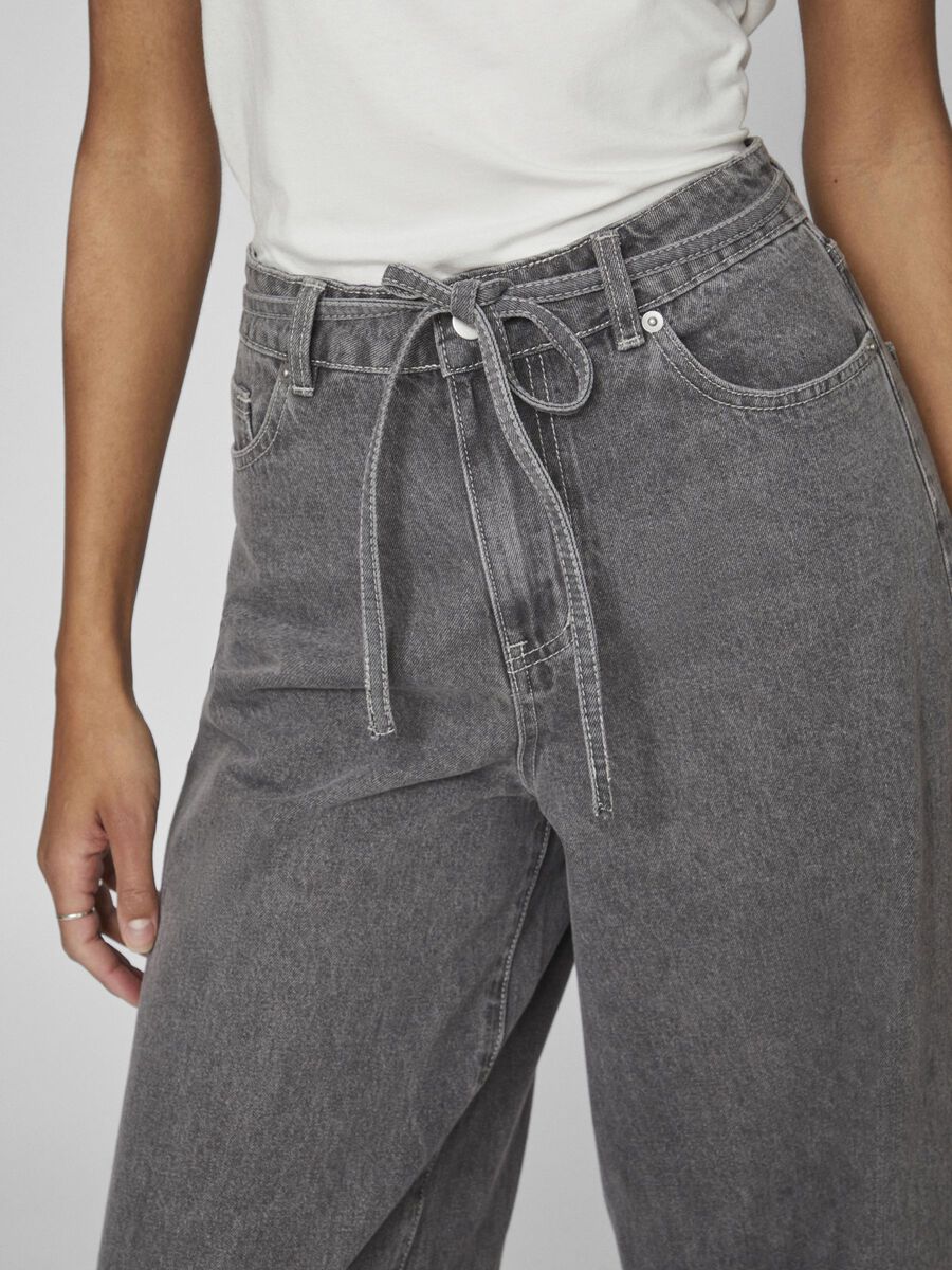 Mindy High Waisted Tie Band Jeans (Grey Denim)