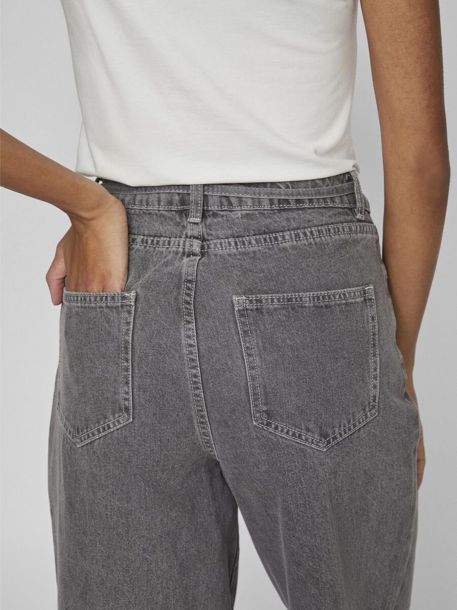 Mindy High Waisted Tie Band Jeans (Grey Denim)