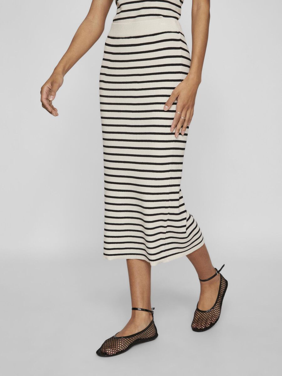 Zara Striped Midi Knit Skirt (Birch/Black)