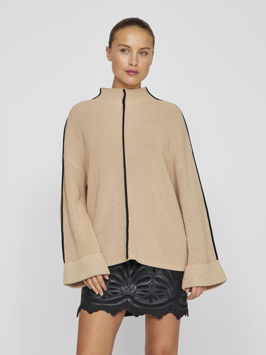 Reanne Funnel Neck Jumper (Savannah Tan/Black)