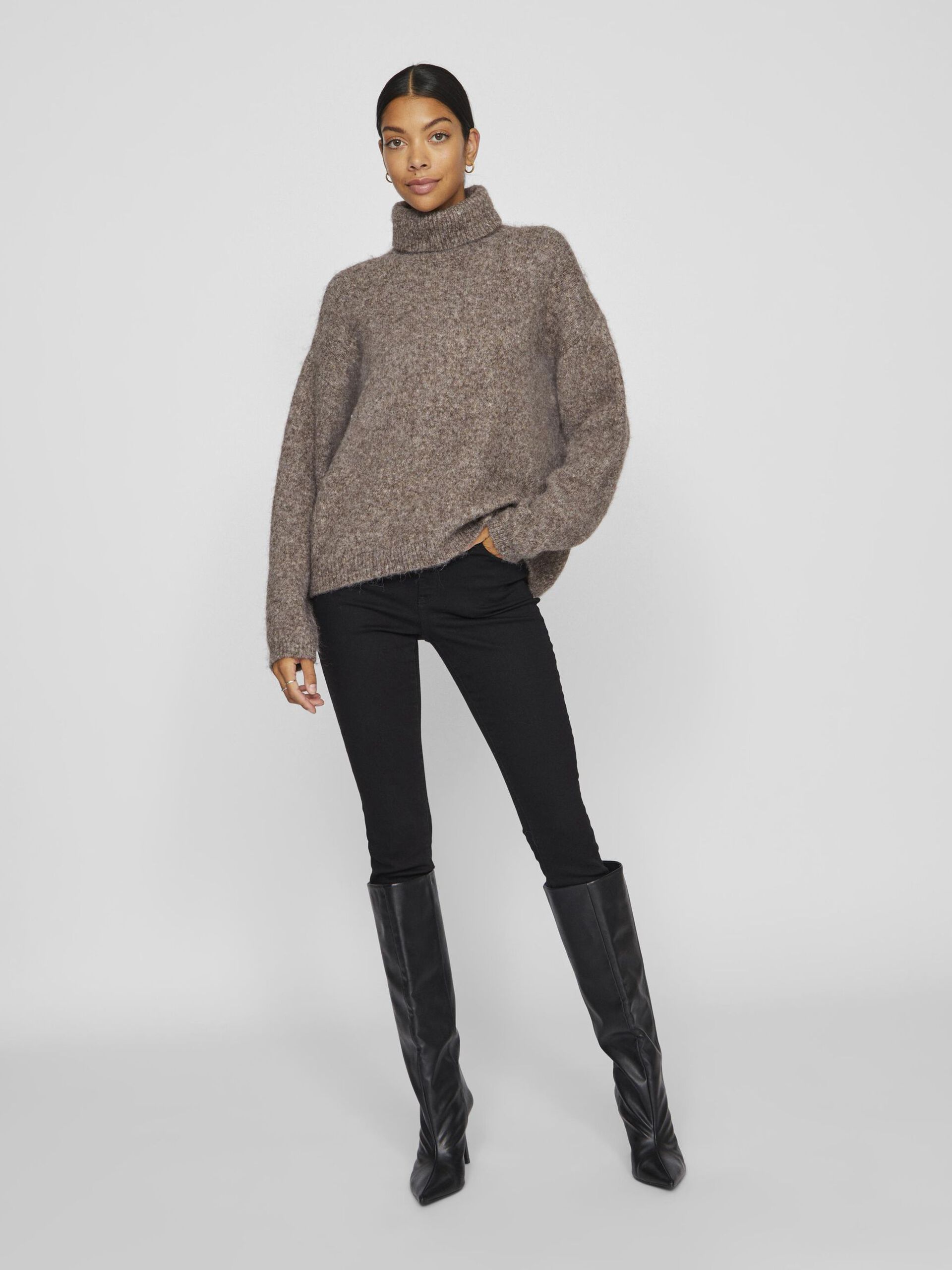 Maddie Roll Neck Jumper (Taupe Grey/Melange)