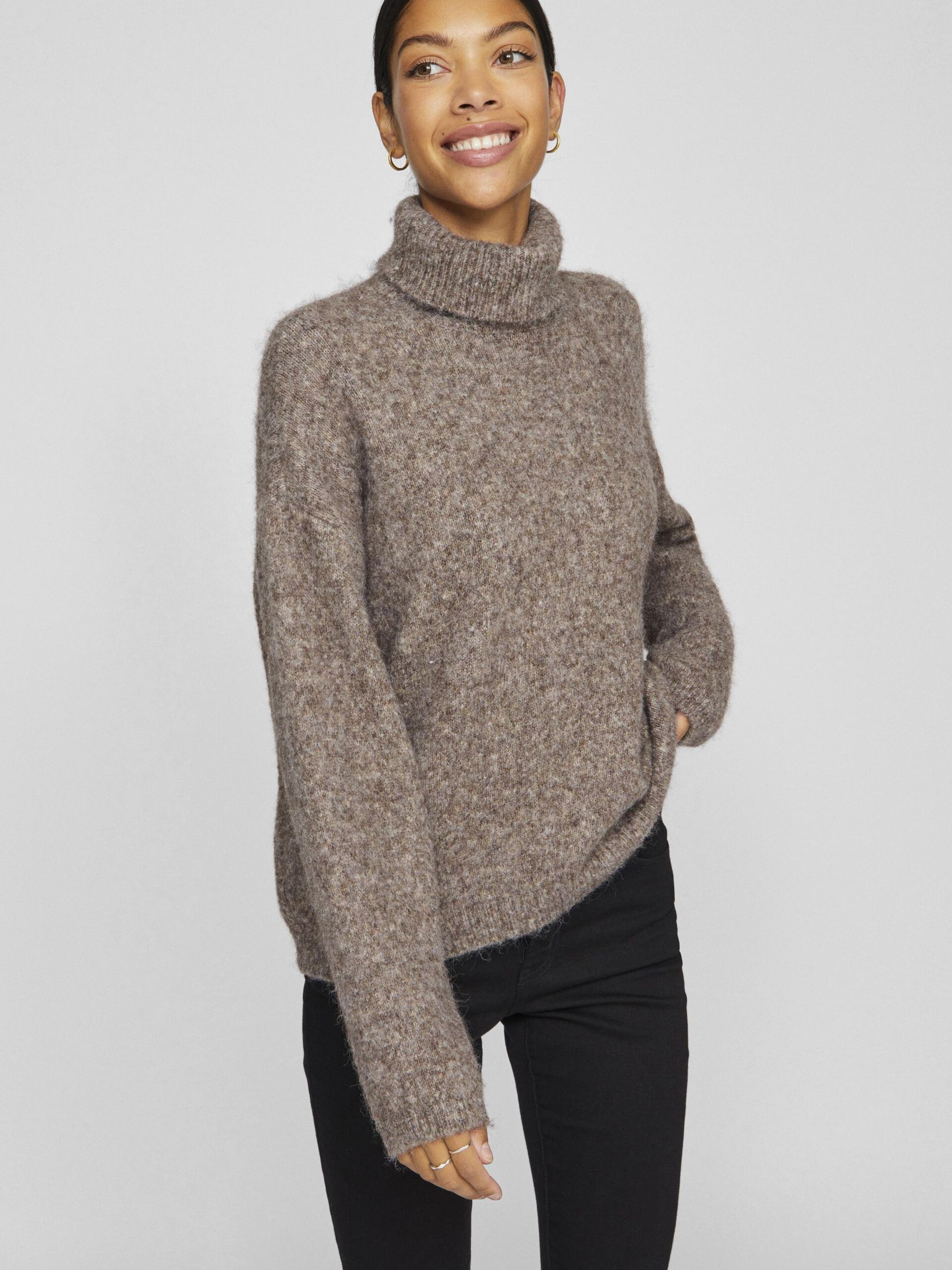 Maddie Roll Neck Jumper (Taupe Grey/Melange)