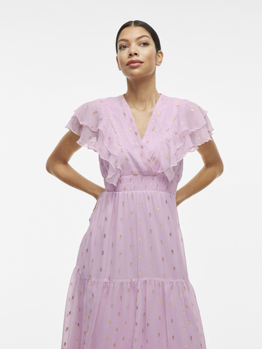 Kendra Midi Frill Dress (Winsome Orchid/Gold)