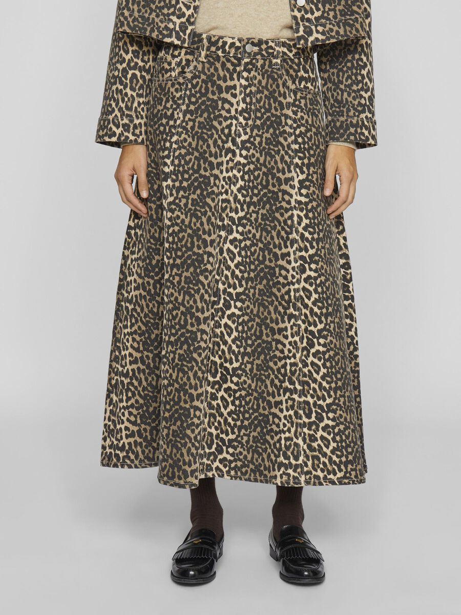 Chia Leopard Print Midi Skirt (Birch/Leopard)