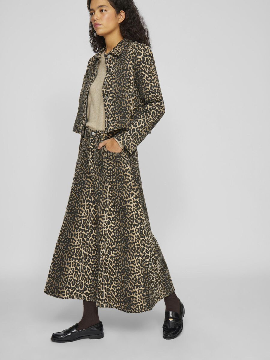 Chia Leopard Print Midi Skirt (Birch/Leopard)