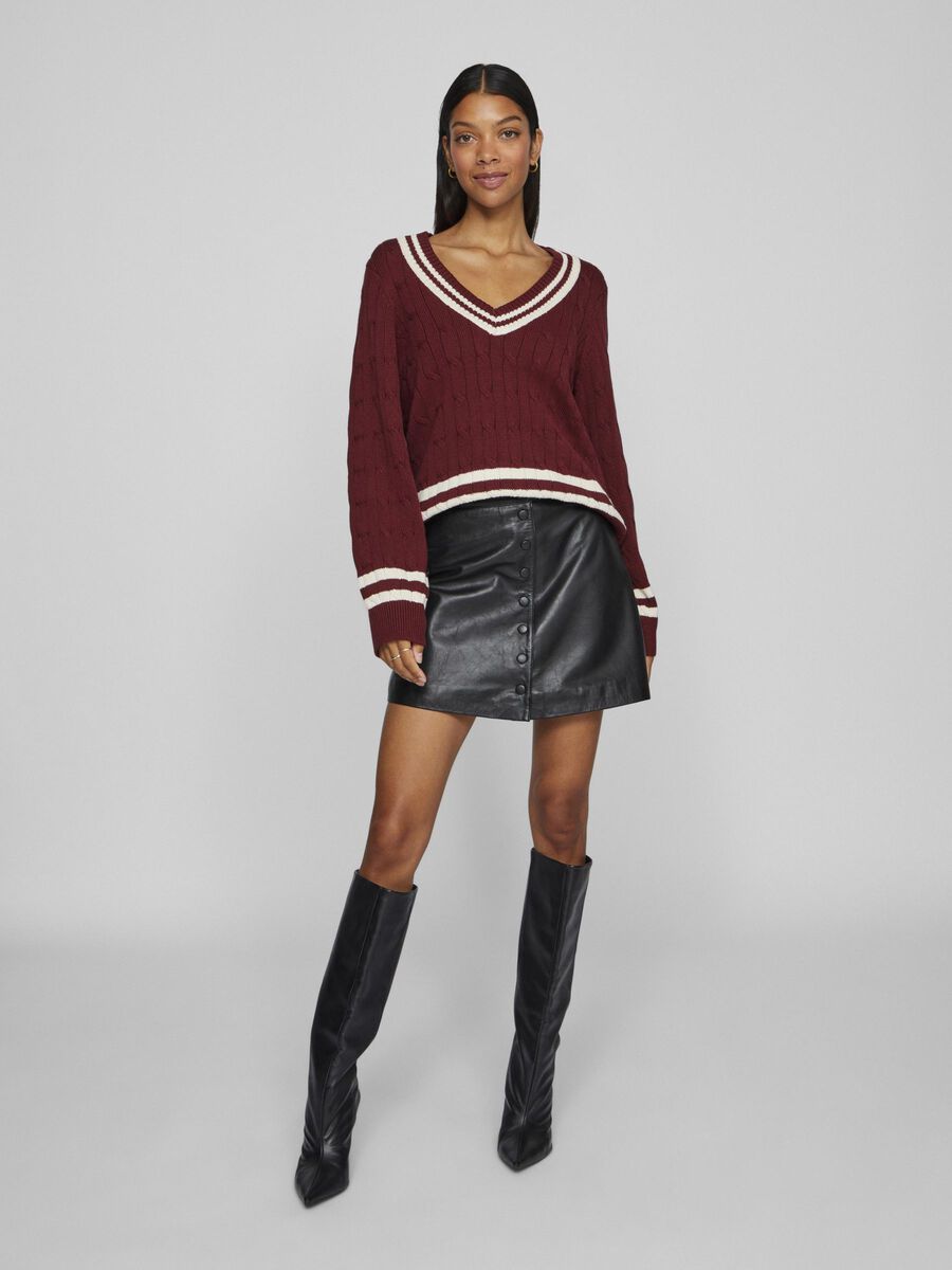 Senna V-Neck Jumper (Cabernet/Birch)