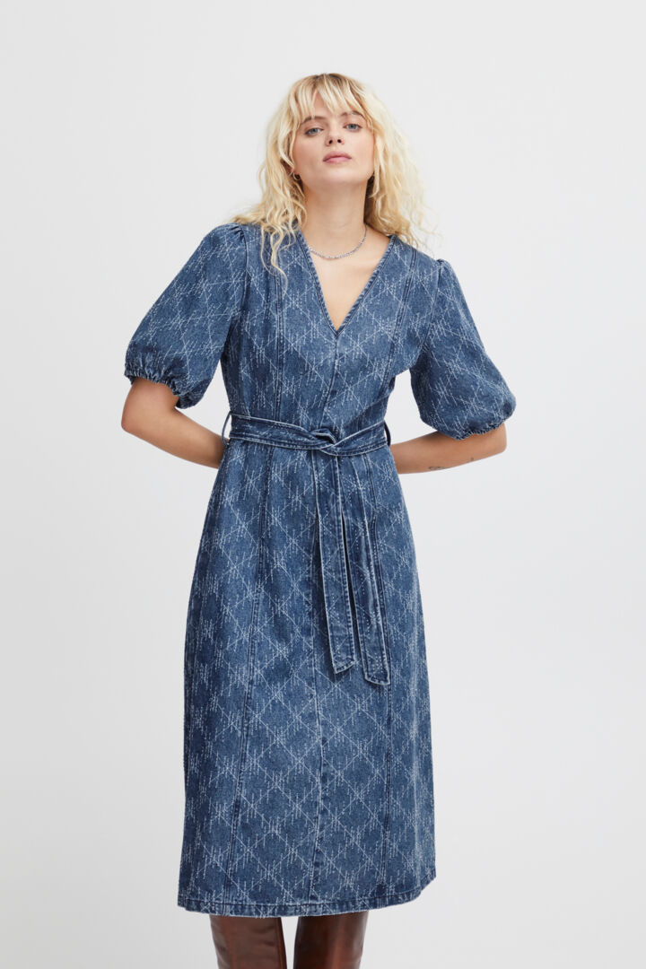 HASKI DENIM MIDI DRESS (MEDIUM BLUE)