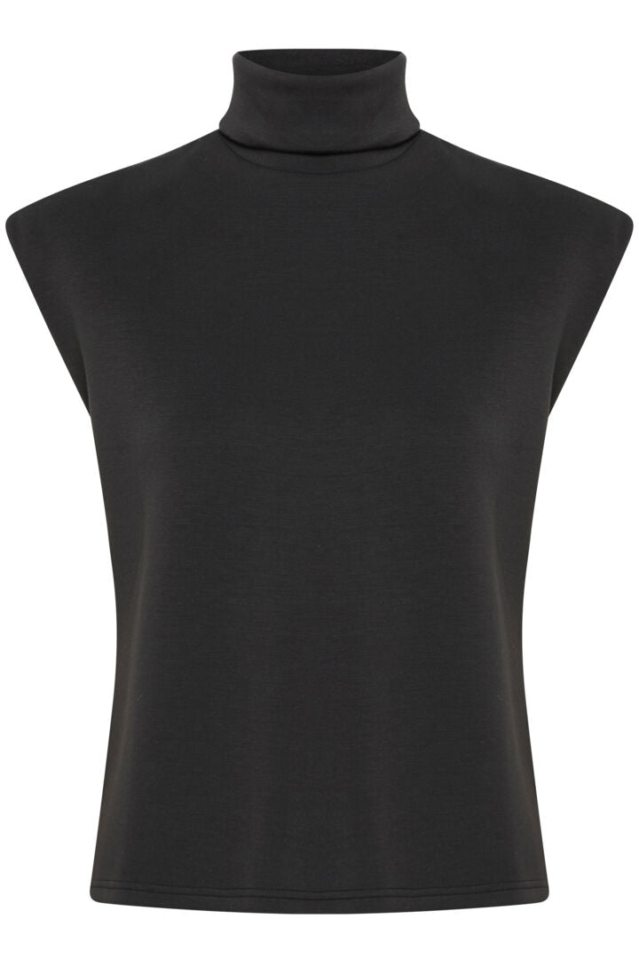 Melina Sleeveless Roll Neck Top (Black)