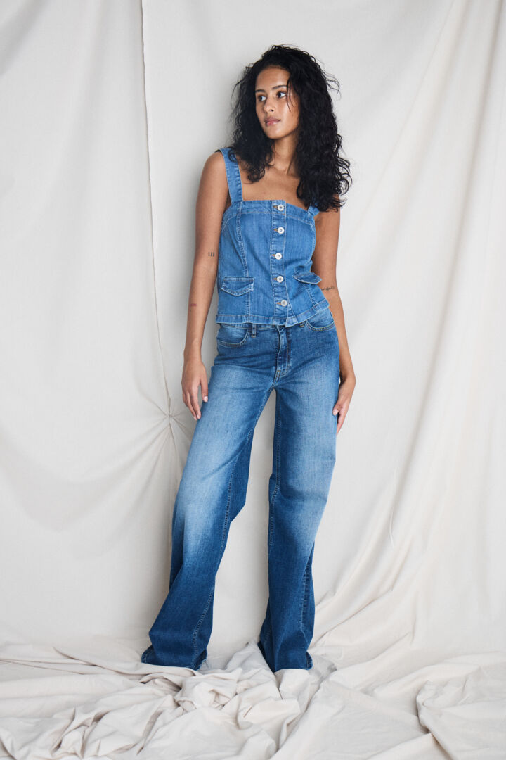 Bonnie Denim Top (Washed Blue)