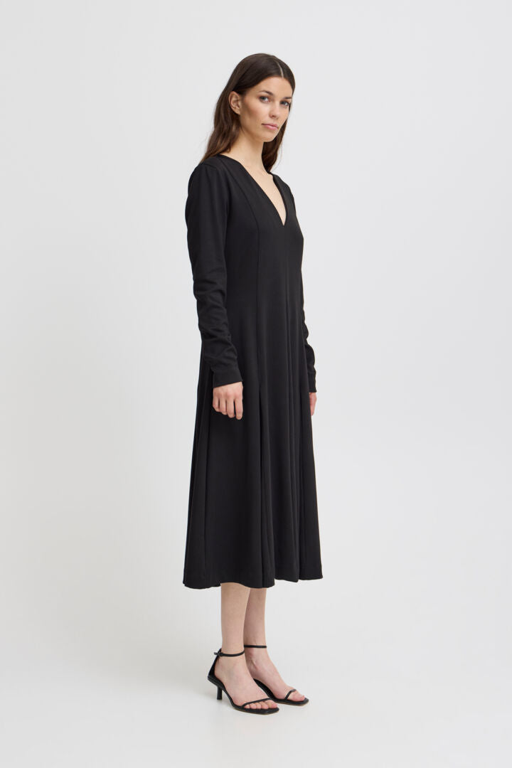 Simone Long Sleeve Midi Dress (Black)