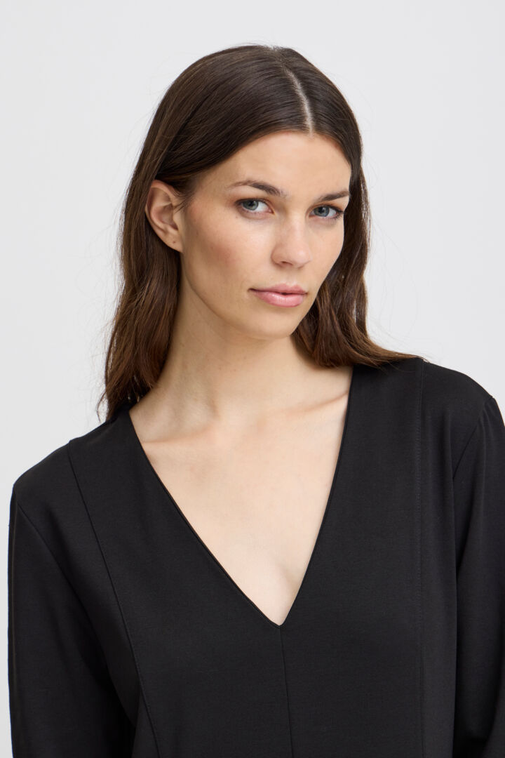 Simone Long Sleeve Midi Dress (Black)