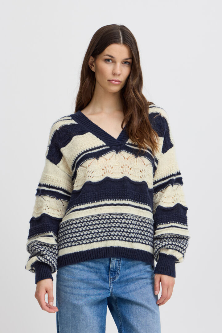 Ash V-Neck Jumper (Total Eclipse Strip)