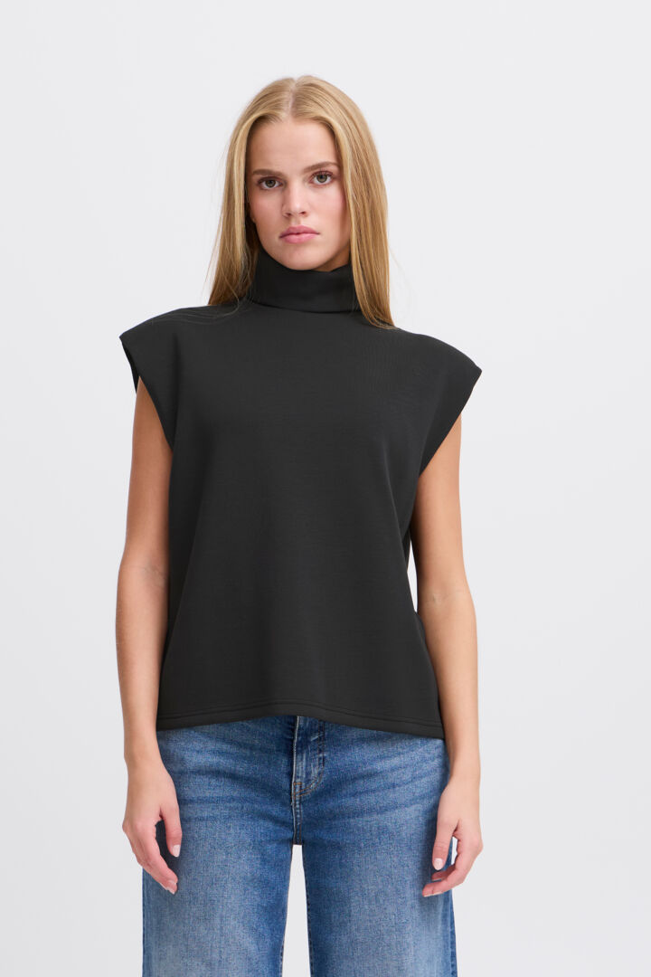 Melina Sleeveless Roll Neck Top (Black)