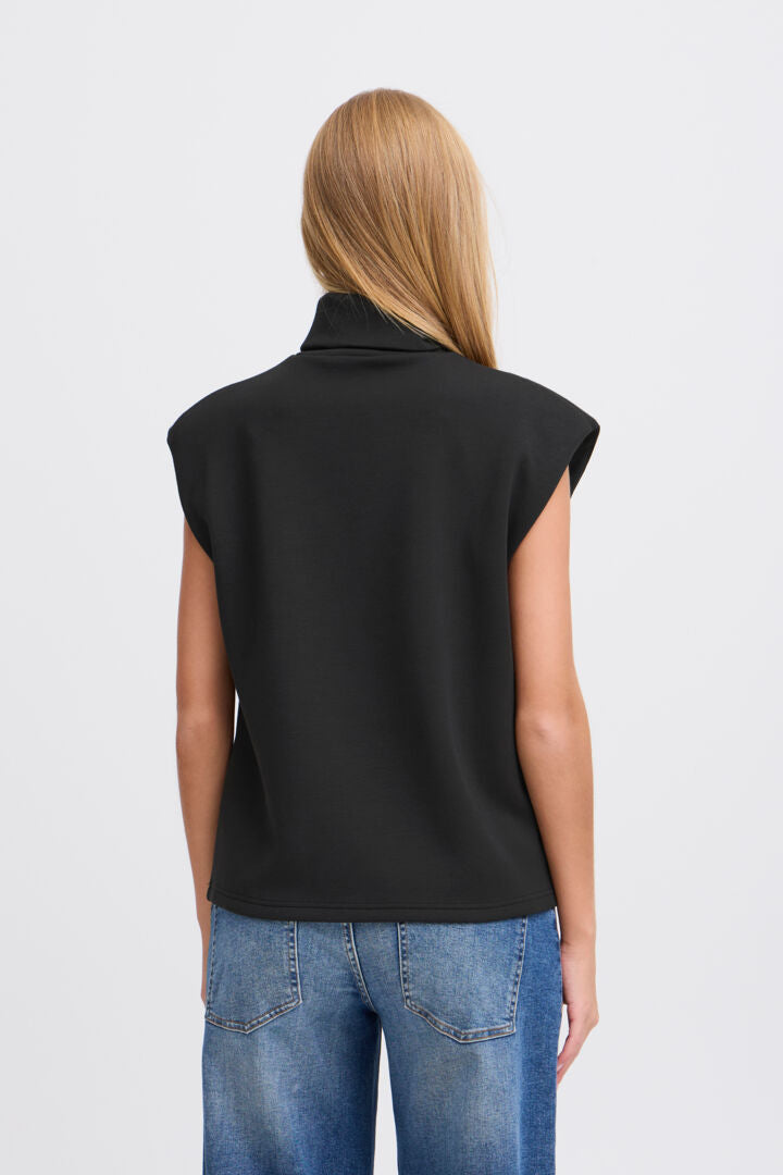 Melina Sleeveless Roll Neck Top (Black)