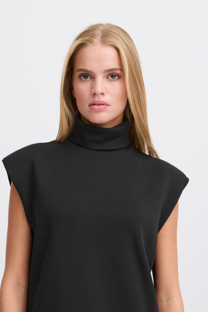 Melina Sleeveless Roll Neck Top (Black)