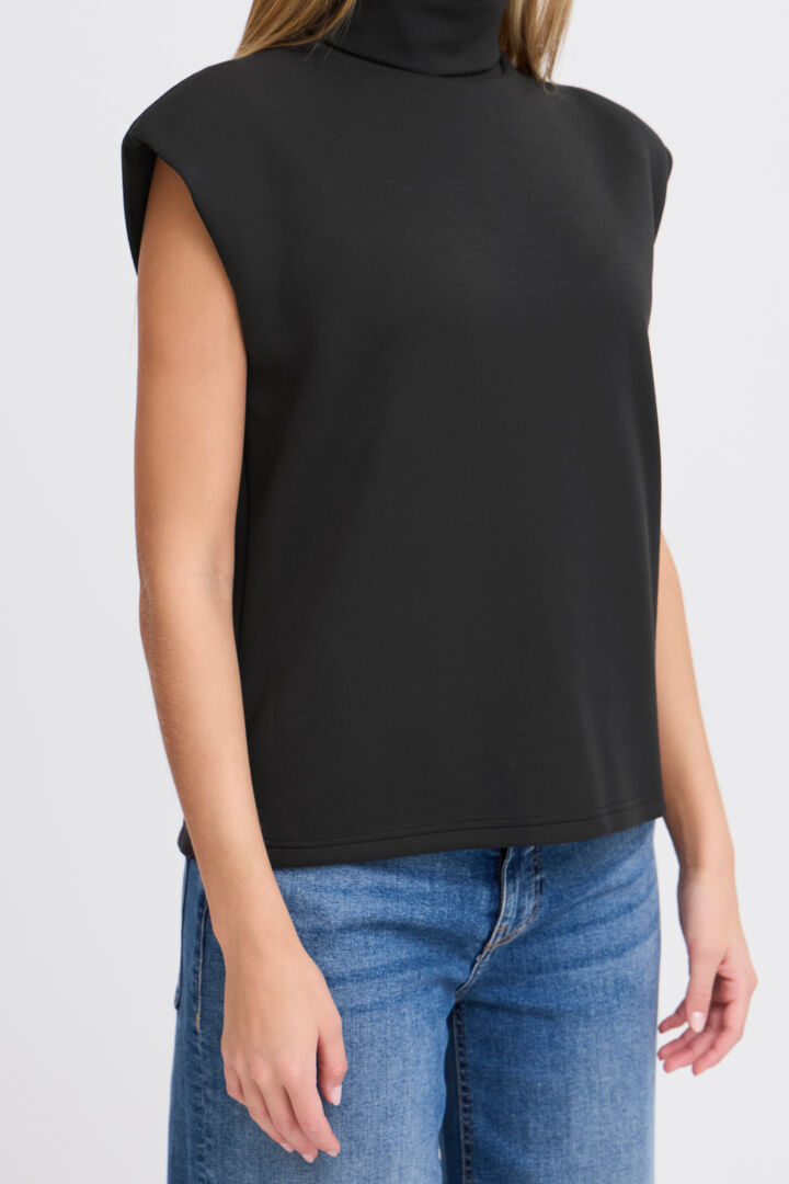 Melina Sleeveless Roll Neck Top (Black)