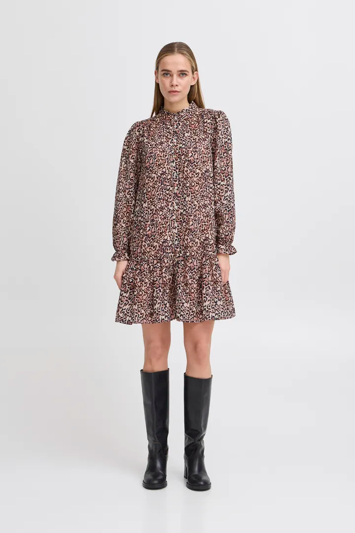 Fary Long Sleeve Mini Dress (Leopard)