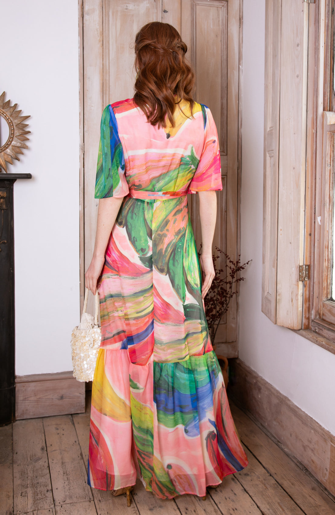 The Cezanne Flutter Sleeve Maxi Wrap Dress (Multi)