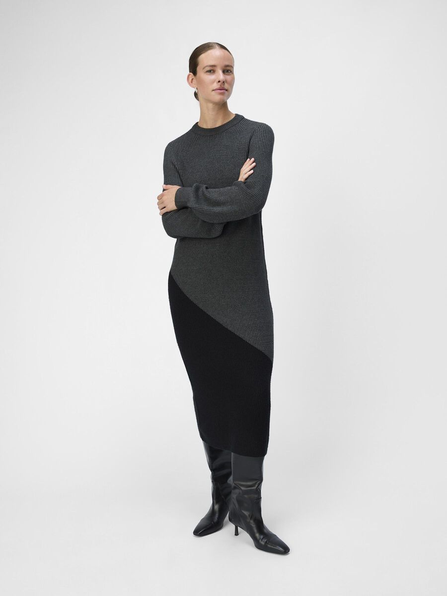 Ita Knitted Midi Dress (Dark Grey/ Black Half)