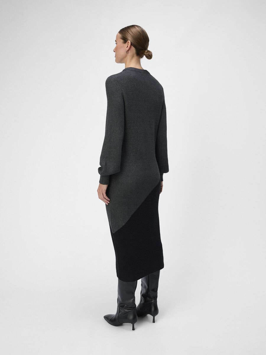 Ita Knitted Midi Dress (Dark Grey/ Black Half)