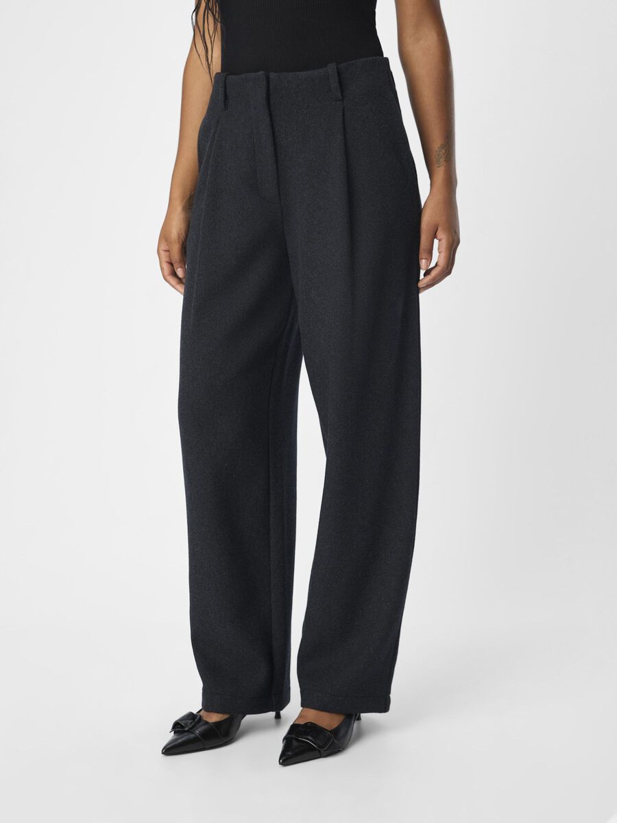 Meghan Barrel Leg Trousers (Dark Grey Melange)