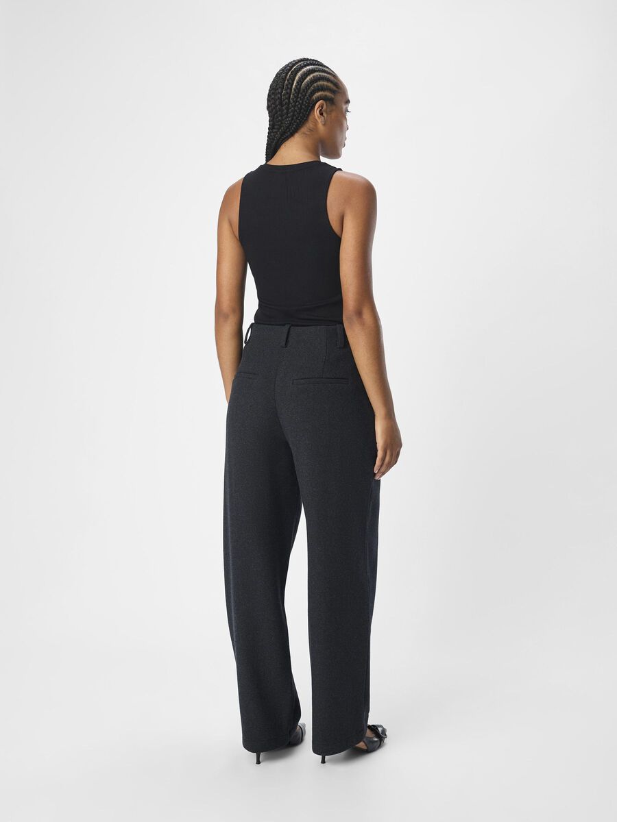 Meghan Barrel Leg Trousers (Dark Grey Melange)