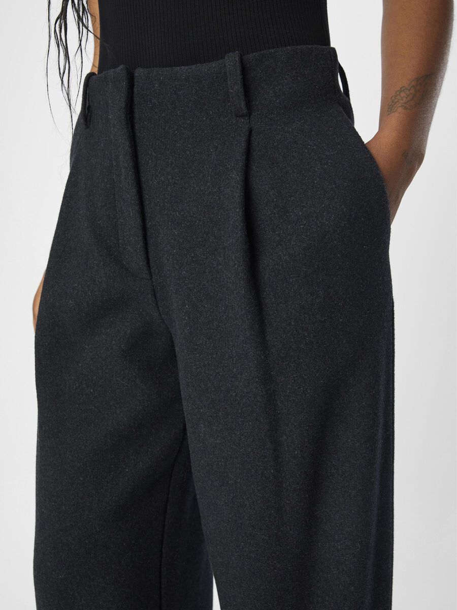 Meghan Barrel Leg Trousers (Dark Grey Melange)