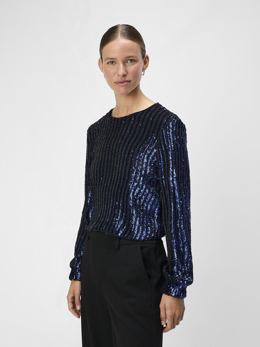 Dotti Sequin Top (Sky Captain/Black Mesh)