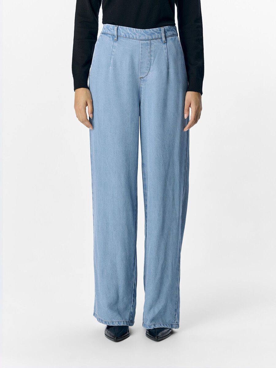 Fame Wide Leg Pants (Light Blue Denim)